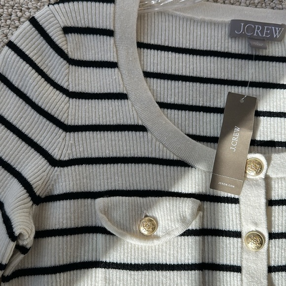 J Crew Women’s Cropped Striped Ribbed Knit Top Small Gold Button Accents - Picture 5 of 8